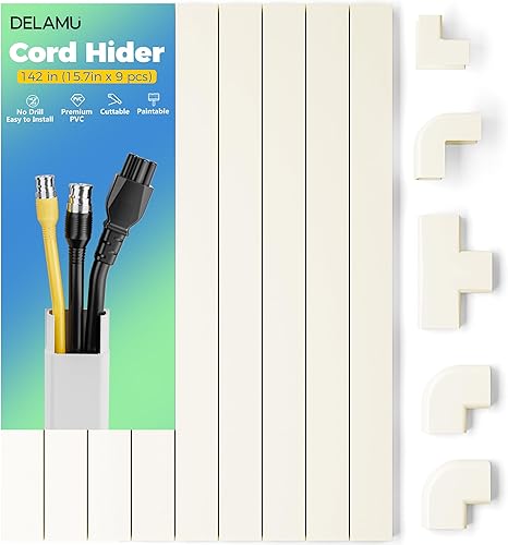 Miniatura 10 de Delamu – Ocultador de cable de 128 pulgadas para 1 cable, cubiertas de cable autoadhesivas para cables en la pared, cubiertas de cable más fáciles