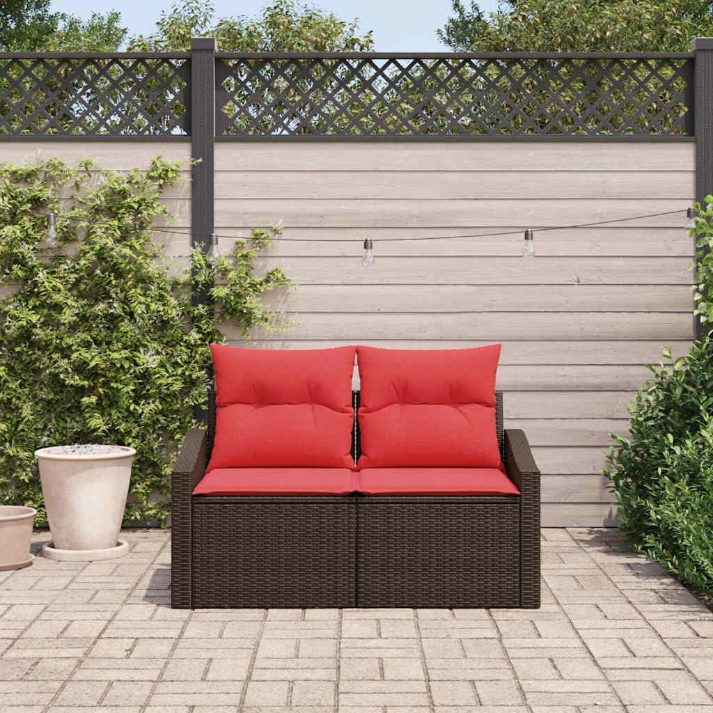 2 Seater Garden Sofa Brown Poly Rattan Patio Loveseat with Steel Frame for Outdoor Backyard Balcony Furniture 123 x 62 x 69cm