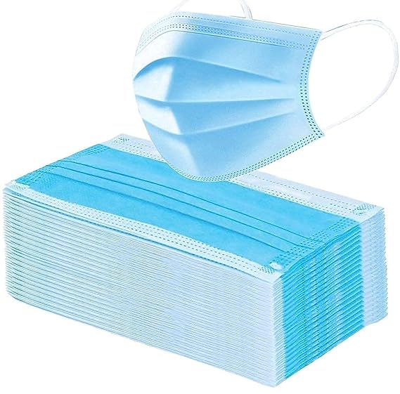 3 Ply Disposable Face Masks for Air Pollution & Virus - Ultrasonically Punched & with Nose Clip for Men and Women (Pack of 100, Without Valve)