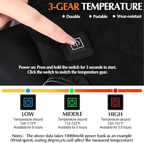 Miniatura 3 de Thyle Portable Heated Seat Cushion Black Foldable Heating Cushion 3 Mode Adjustable Heated Chair Pad Stadium Chair Heated Stadium Seat for Sports,