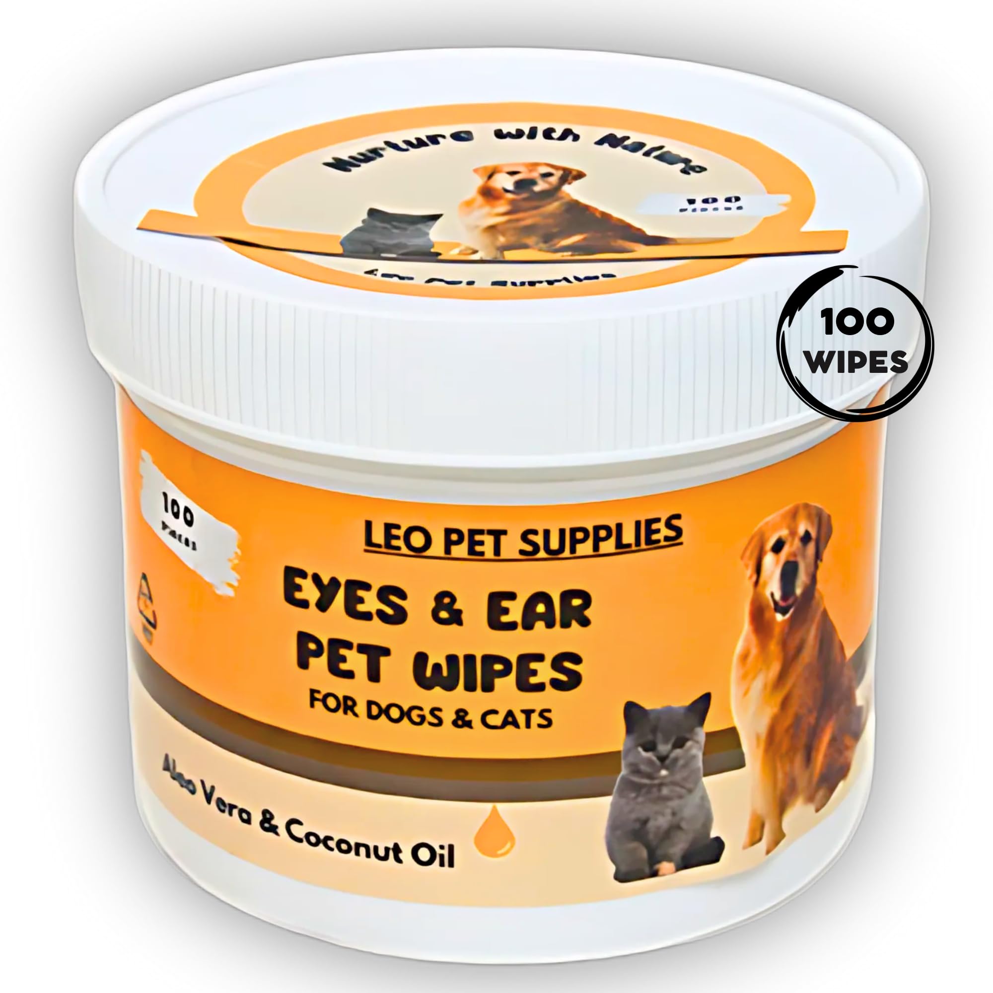 Eye & Ear Wipes for Pets - (100 Count) - Cleanser for Dogs and Cats, Non-Irritating Ingredients; Aloe Essence and Coconut Oil, Specially formulated, Everyday use, Unscented - image 2