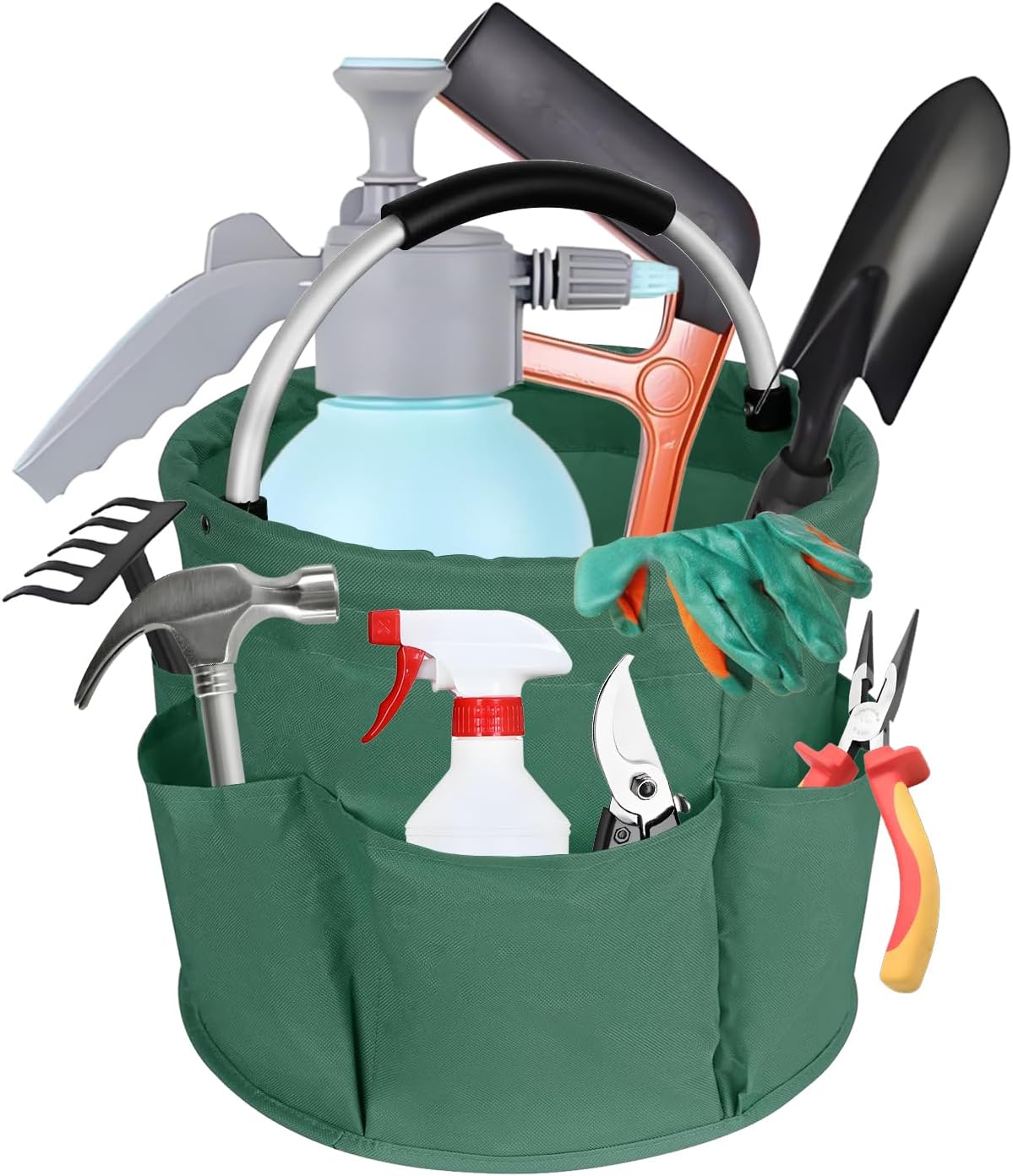 Garden Tool Organizers Bag, Foldable Gardening Bags for Tools Garden Tool Bucket Multi Pocket Tool Organizer for Indoor and Outdoor Use, Green