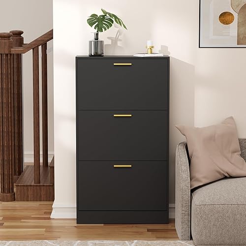 Miniatura 2 de LYNSOM Armario de zapatos, organizador de zapatos con 3 cajones abatibles, moderno almacenamiento de zapatos de entrada con pantalla superior,