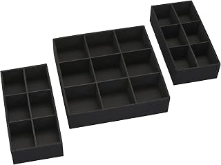 Household Essentials 3‑Piece Drawer Organizer Starter Set in Customizable Inserts of Large and Small Trays, Black