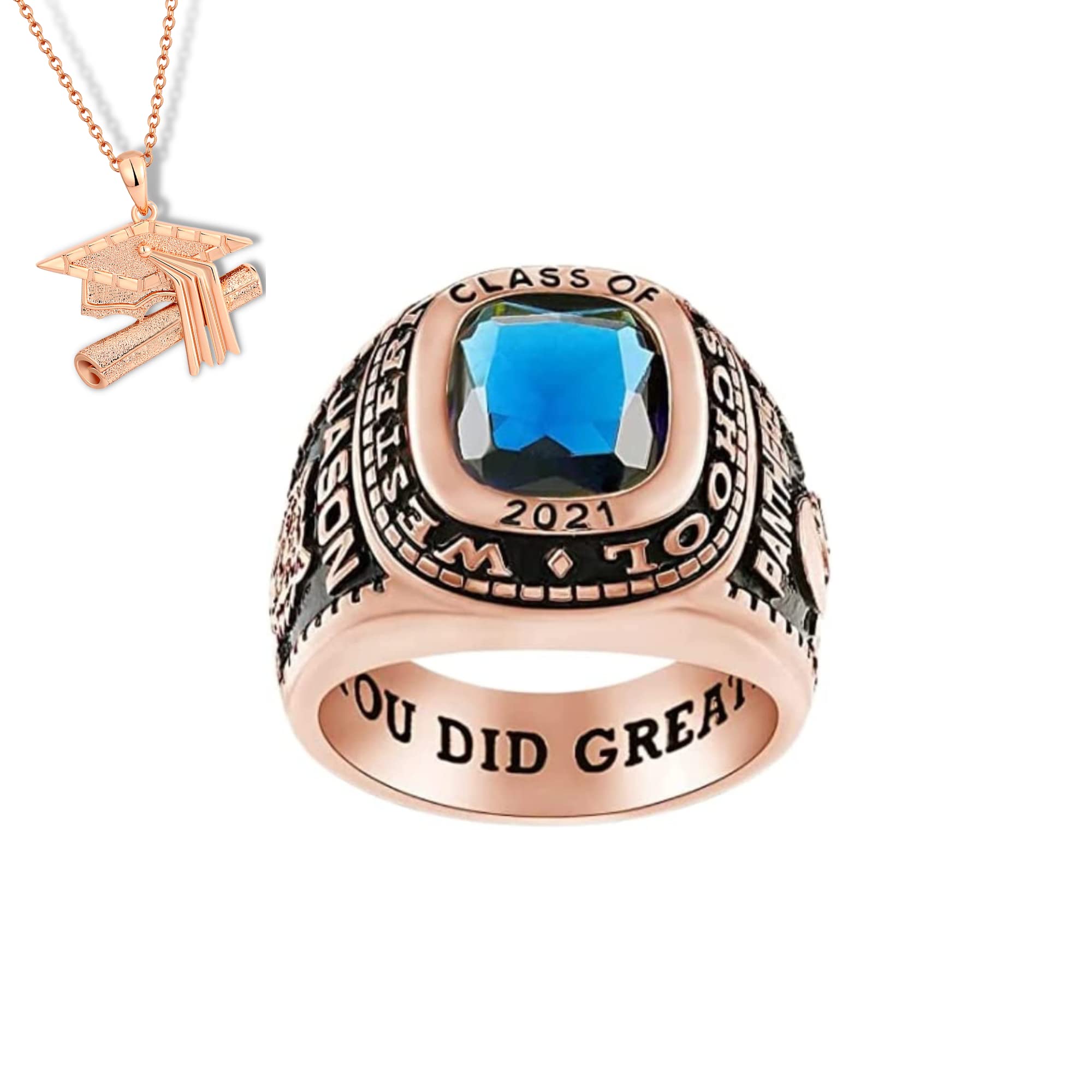 PJM Mementos USA Premium Class Ring Authentic Class Ring for Men – Classic Collection – Genuine 925 Sterling Silver or 10KT Gold – Customized High School College University Men's Class Ring – Graduation Gifts