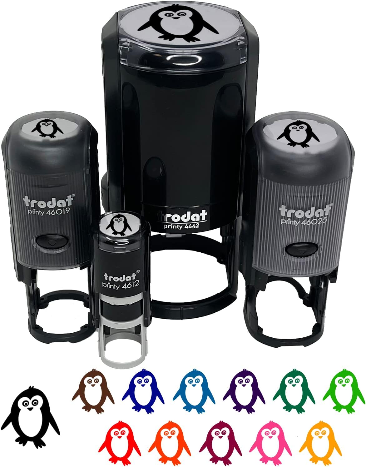 Peaky Penguin Doodle Self-Inking Rubber Stamp Ink Stamper for Stamping Crafting Planners - 1-1/2 Inch Large - Red Ink