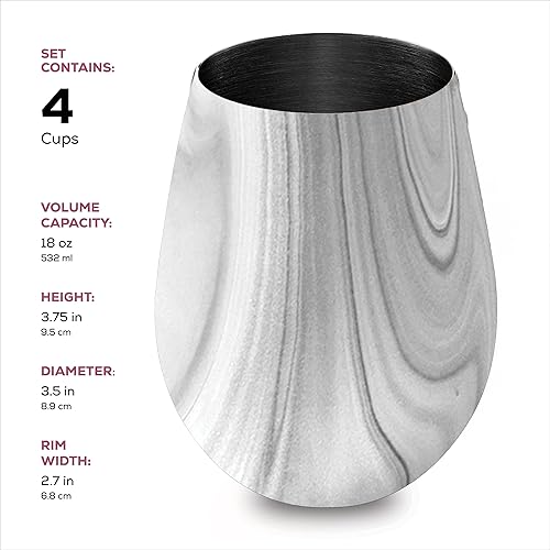 Miniatura 7 de Vasos de vino irrompibles de acero inoxidable juego de 4 copas de vino de 18 onzas Juego de copas de vino para vino rojo y blanco sin tallo de acero