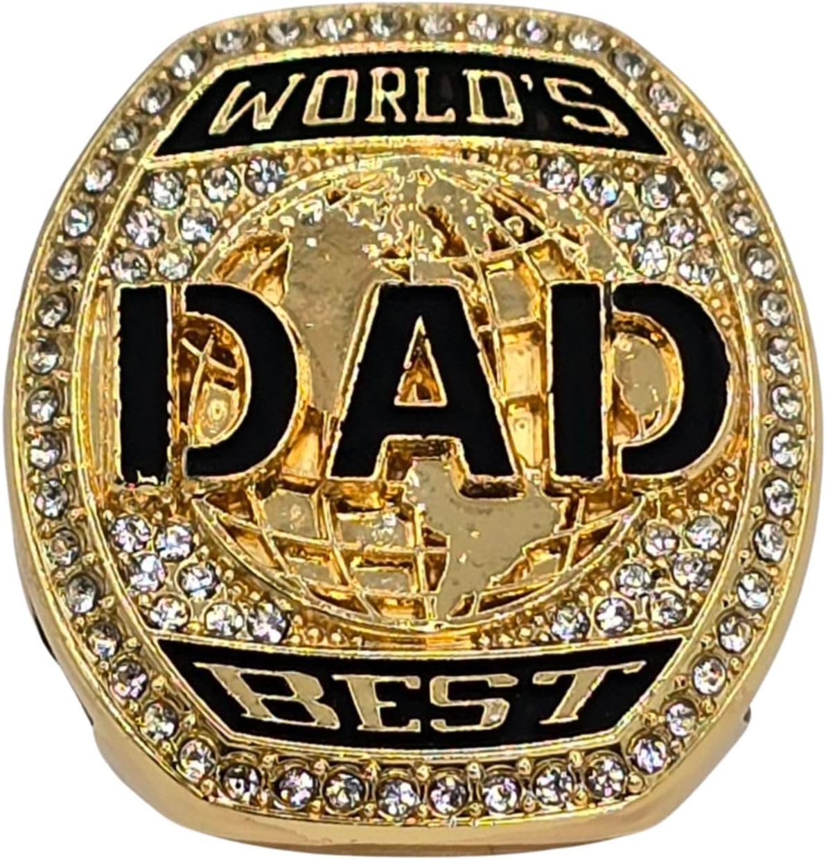 Champions Club World's Best Dad Ring, Gold Championship Style Ring with Crystals and American Flag Jewelry Gift for Men Dad Father Husband Award Birthday Present