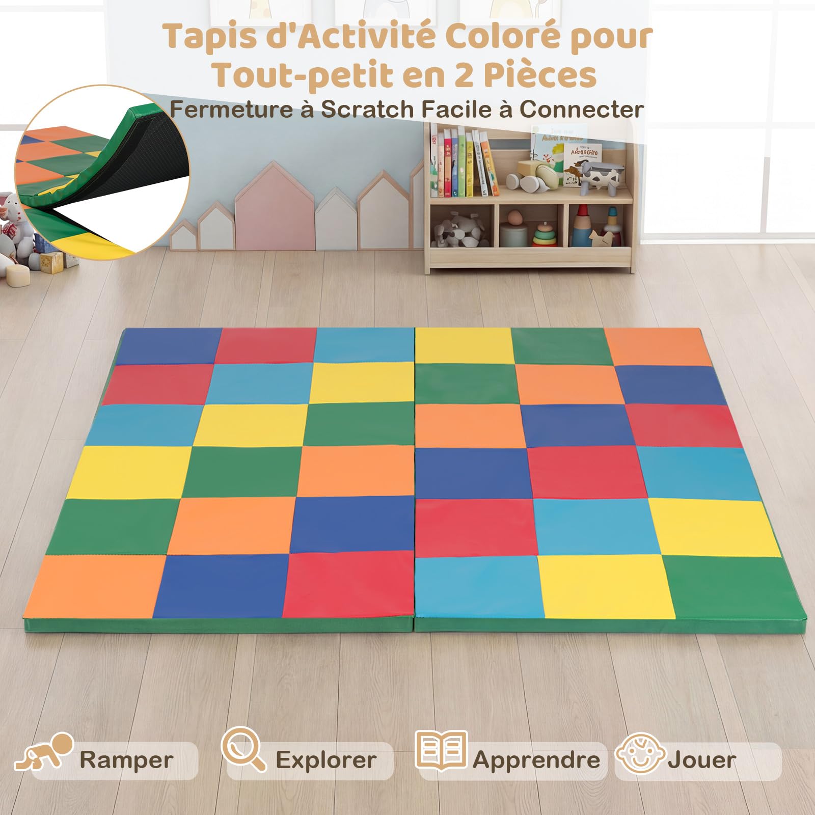 GOPLUS Tapis Eveil Bebe Pliable et Reversible, 144 x 144 x 3,5 CM, Tapis de Jeux Bebe en Mousse Imperméable et Fond Antidérapant, Facile à Transporter, Idéal pour le Développement Garçon & Fille