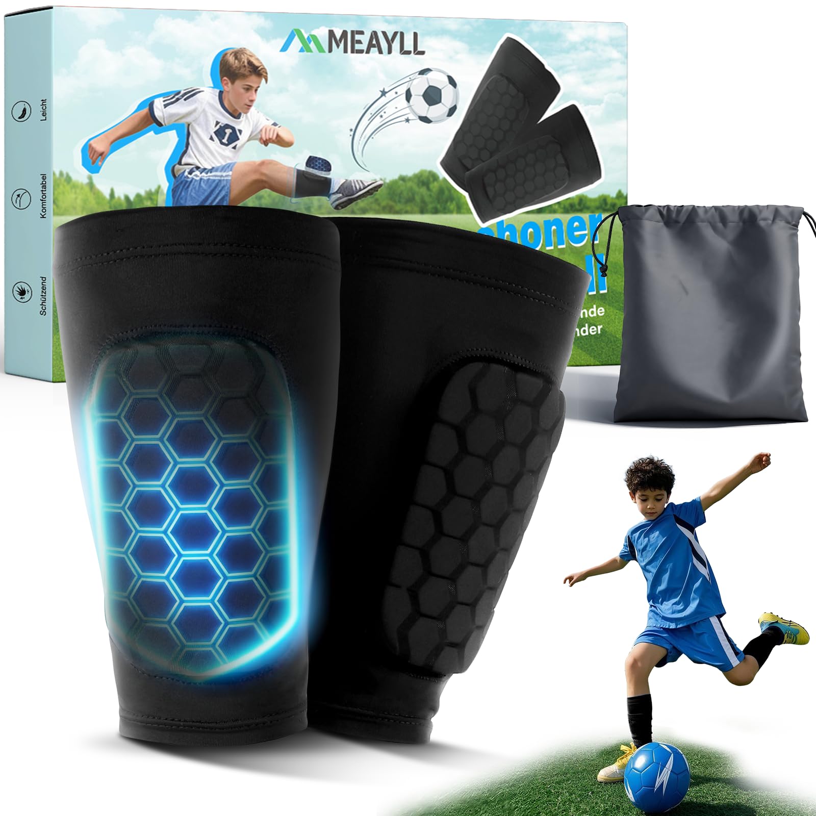 Schienbeinschoner Kinder Fussball Premium 3in1 Kleine Integrierte Schienbeinschoner Erwachsene für Skifahren,Fußball,Ski -2026 Leichte Shin Pads Herren Damen Atmungsaktiv & rutschfest (35g/1 Paar