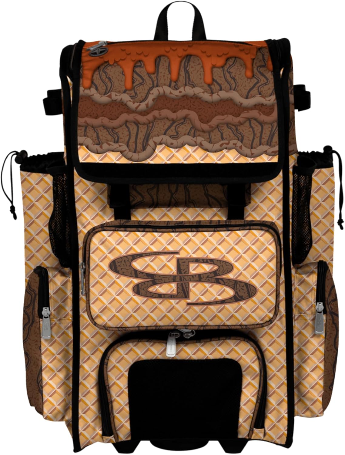 Boombah Rolling Superpack Baseball/Softball Gear Bag - Telescopic Handle - Holds 4 Bats - Wheeled Version - Ice Cream Double Chocolate Gold/Brown/Oak Brown