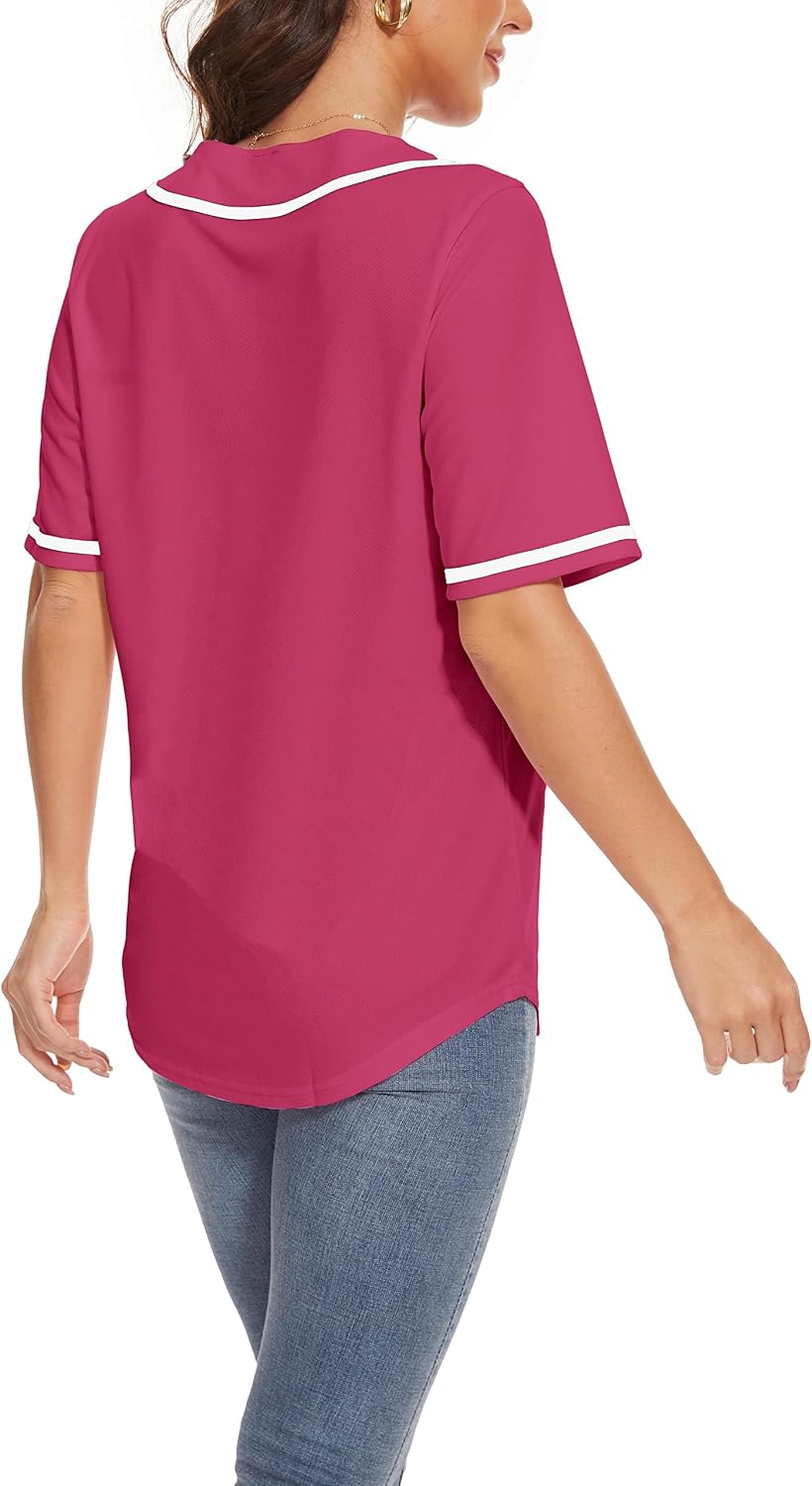 Women's Baseball Jerseys Blank Button Down V-Neck Softball Team Uniform Fashion Simple Wide Stripe Short Sleeve