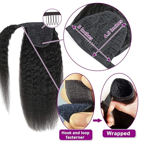 Miniatura 35 de Human Hair Water Wave Drawstring Ponytail Extensions - Natural Black Corn Wave for Black Women - Clip in Extensions (20")