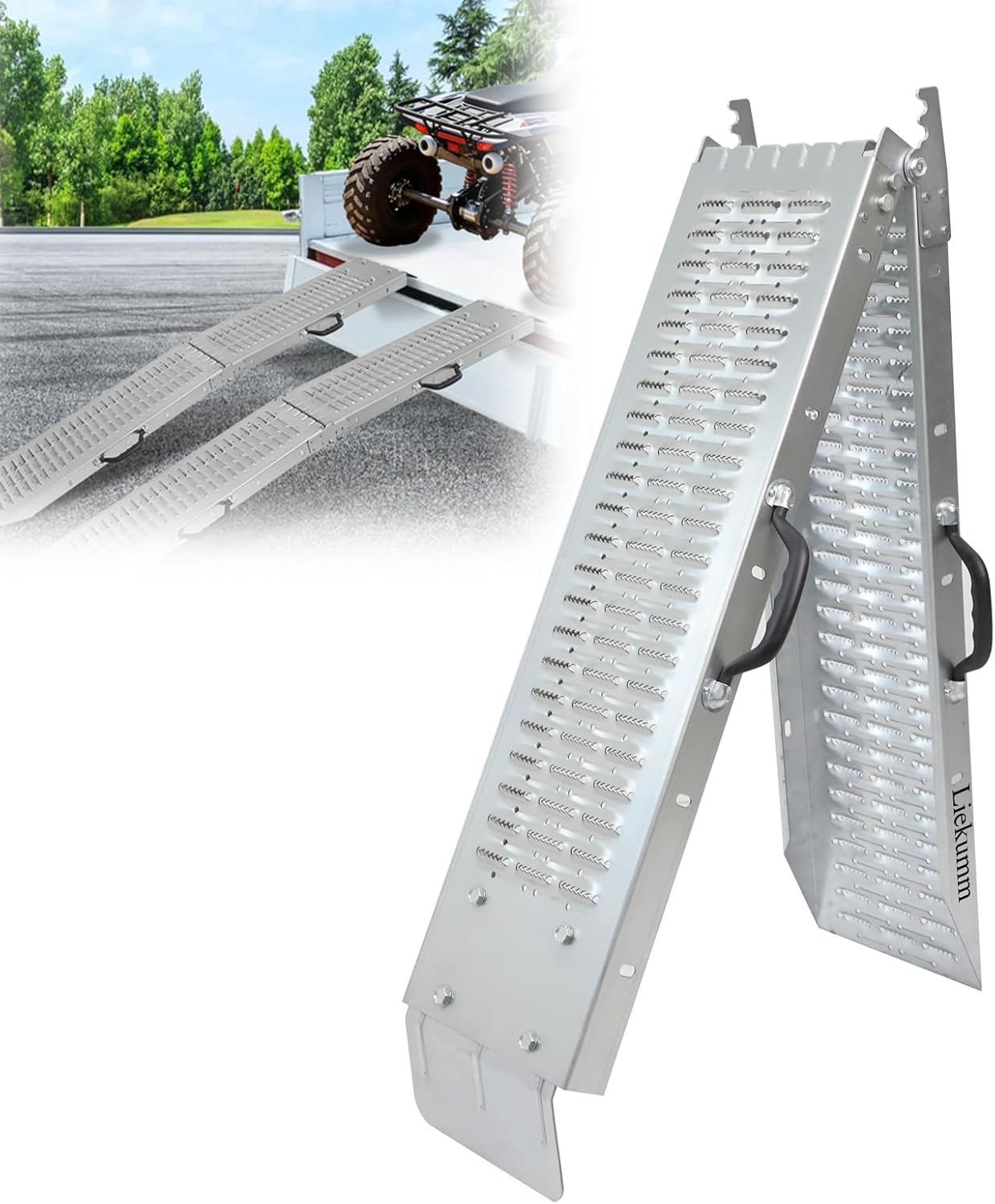 LIEKUMM 66" Folding Motorcycle Ramp, 440 lbs Heavy Duty Loading Ramp for Pickup Trucks, Portable Truck Ramp for Dirt Bike, Trailer, Lawn Mower