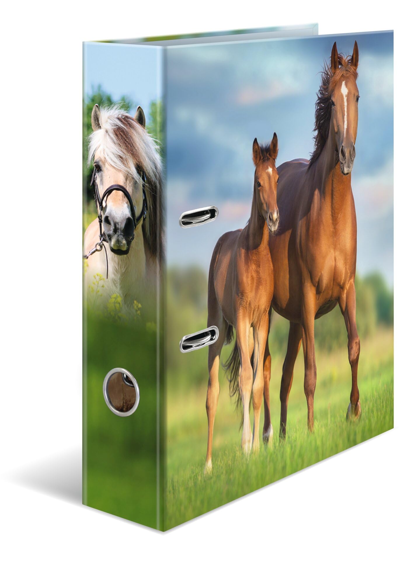Herma Folder A4 Horse, Pack of 5, 7 cm Wide, Children's Ring Binder with Animal Motif, Colourful Lever Arch File with Inner Print for Boys and Girls