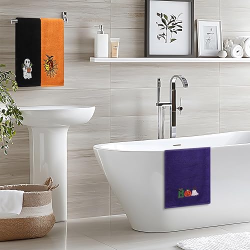 Miniatura 6 de 3 toallas de mano de Halloween bordadas fantasma, murciélago, telaraña, gótica, toalla de cocina para baño, decoración de baño de Halloween, juego