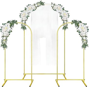 GILPWA Wedding Arch Backdrop Stand 7.2FT, 5.9FT, 5.9FT Set of 3 Gold Metal Arch Balloon Stand for Wedding Ceremony Baby Shower Birthday Party Balloon Arch Decoration