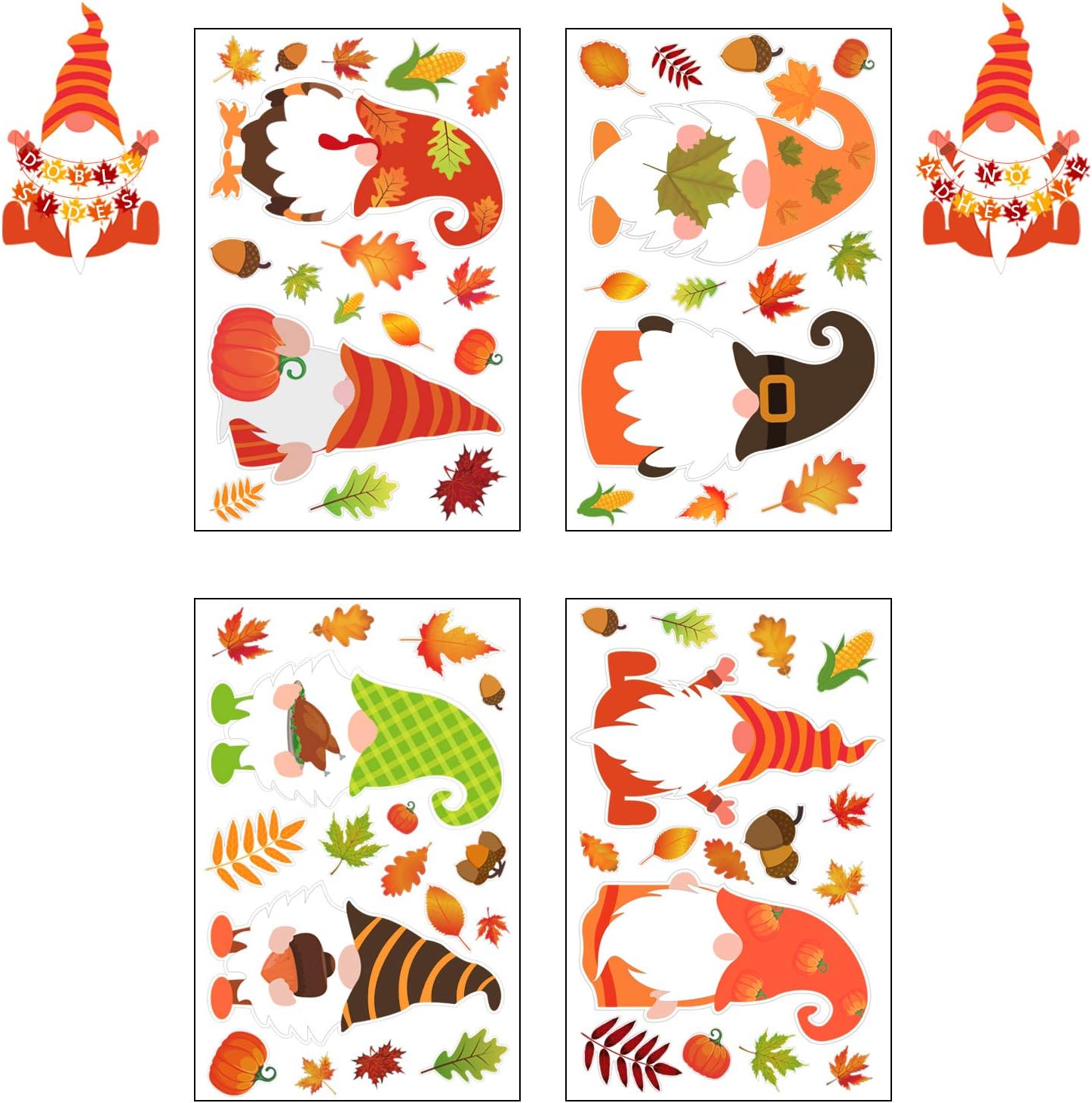 Tifeson Fall Thanksgiving Window Clings - 4 Sheets Autumn Gnome Elf Scandinavian Autumn Tomte Window Decals Decorations - Thanksgiving Decorations for Home, Fall Decorations