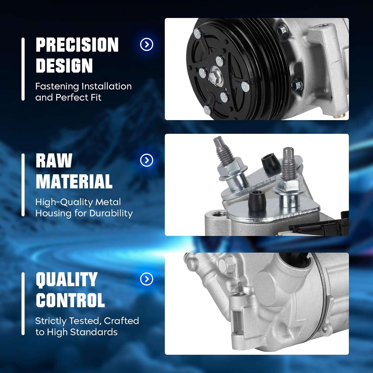 Air Conditioner AC Compressor with Clutch for Ford Mustang 2.3 2.3l 2015 2016 2017 2018 2019 2020 2021 2022 2023 2024