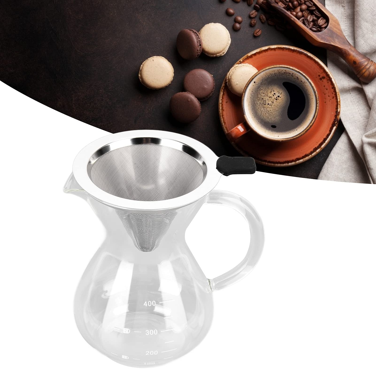 Cafetière Verseur En Verre 400 Ml – Goutteur Café Manuel Avec Filtre Acier Inoxydable
