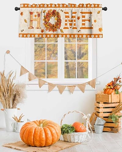 Autumn Home - Cortina de cenefas para cocina, cafetería, corona de hojas de arce, cenefa de ventana de hojas de otoño, 1 panel de cortinas cortas de