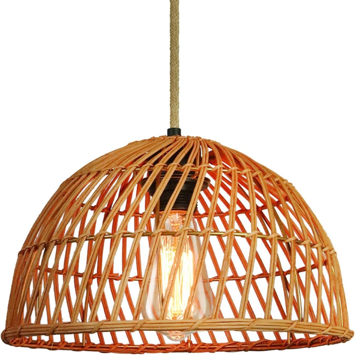 WOTTES Lampe En Bambou Tressé Lampe En Rotin Tressé Luminaire, Lustre Suspension Bambou Sphérique, Naturel, 20 X H 15 CM - Maison