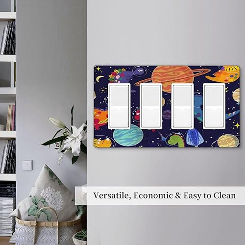 Vista 650 de Placa de pared con interruptor de luz de doble interruptor de pared para niños, diseño de dinosaurio, galaxia, espacio exterior, planeta, nebulosa