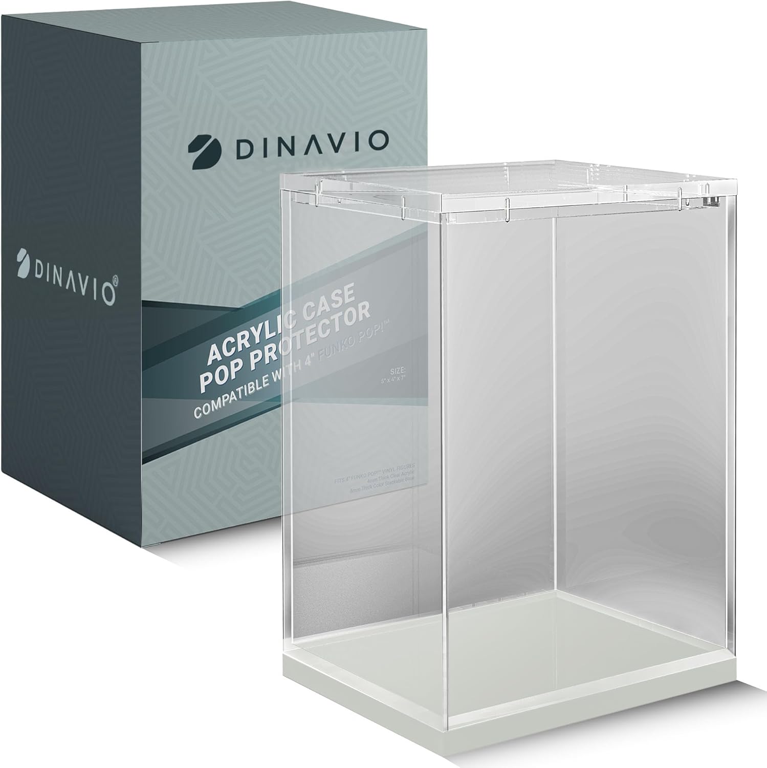 Dinavio Crafthouse Funko Pop Protector - Acrylic Display Case - Sturdy Stackable Design - 4mm Case for 4" Vinyl Figures - White Base