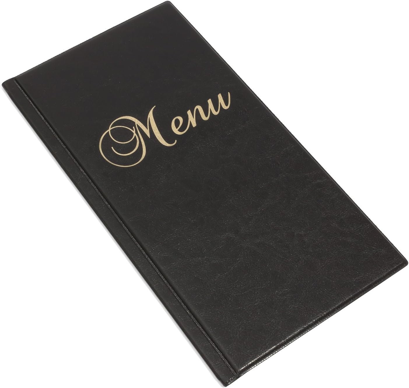 Black 1/2 A4 faux leather menu folder with 6 transparent sleeves
