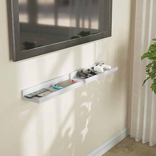Miniatura 6 de Alsonerbay Juego de 2 estantes flotantes blancos para montar en la pared, estantes blancos modernos de 15.7 pulgadas con labio, estantes de pared de