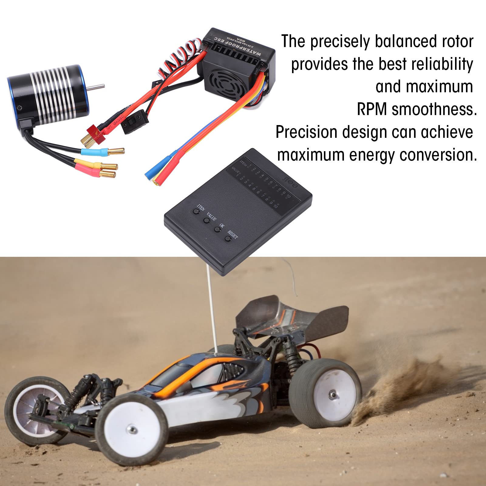 Juego de motor 3650 3500KV Kit de control de velocidad de alto rendimiento sin escobillas para coche RC Plata Negro