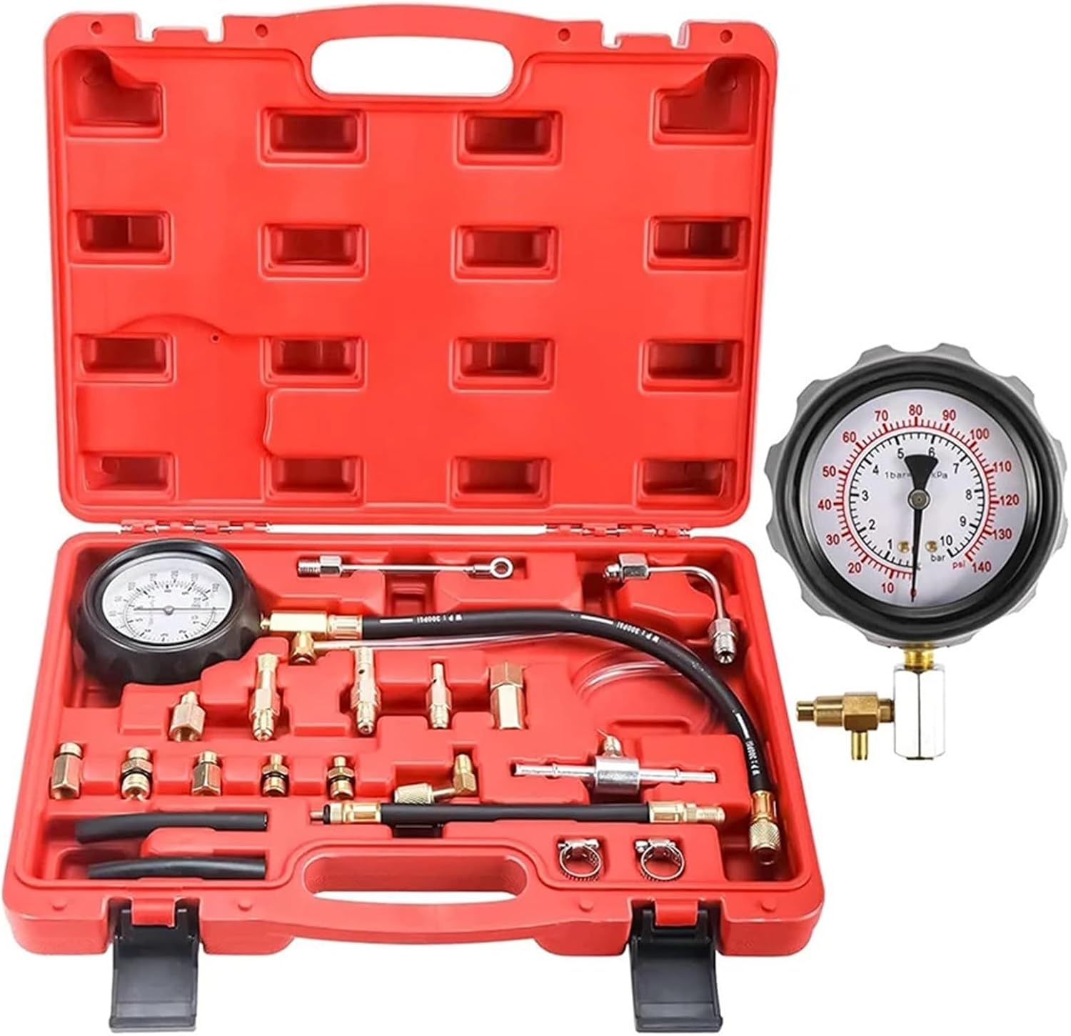 TU-114 Fuel Injector Pressure Gauge Tester Kit Compatible For Diesel Engine Compression 0-140 PSI Gas Oil Pressure Tools for Car Motorcycle