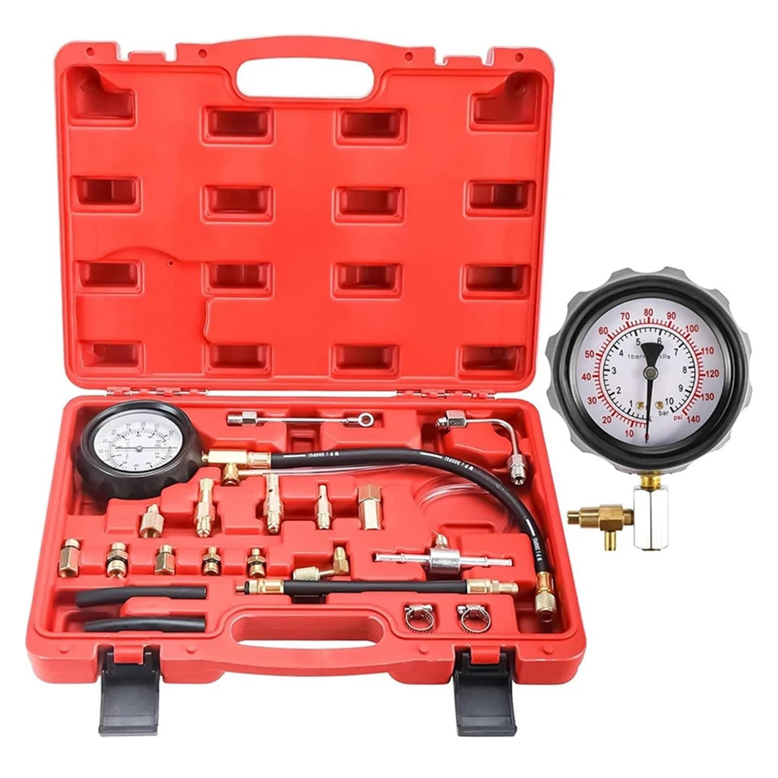 Kit de comprobador de presión de inyector de Combustible TU-114, compresión del Motor de 0 a 140 PSI, Herramientas de presión de Aceite y Gas para automóviles y Motocicletas.
