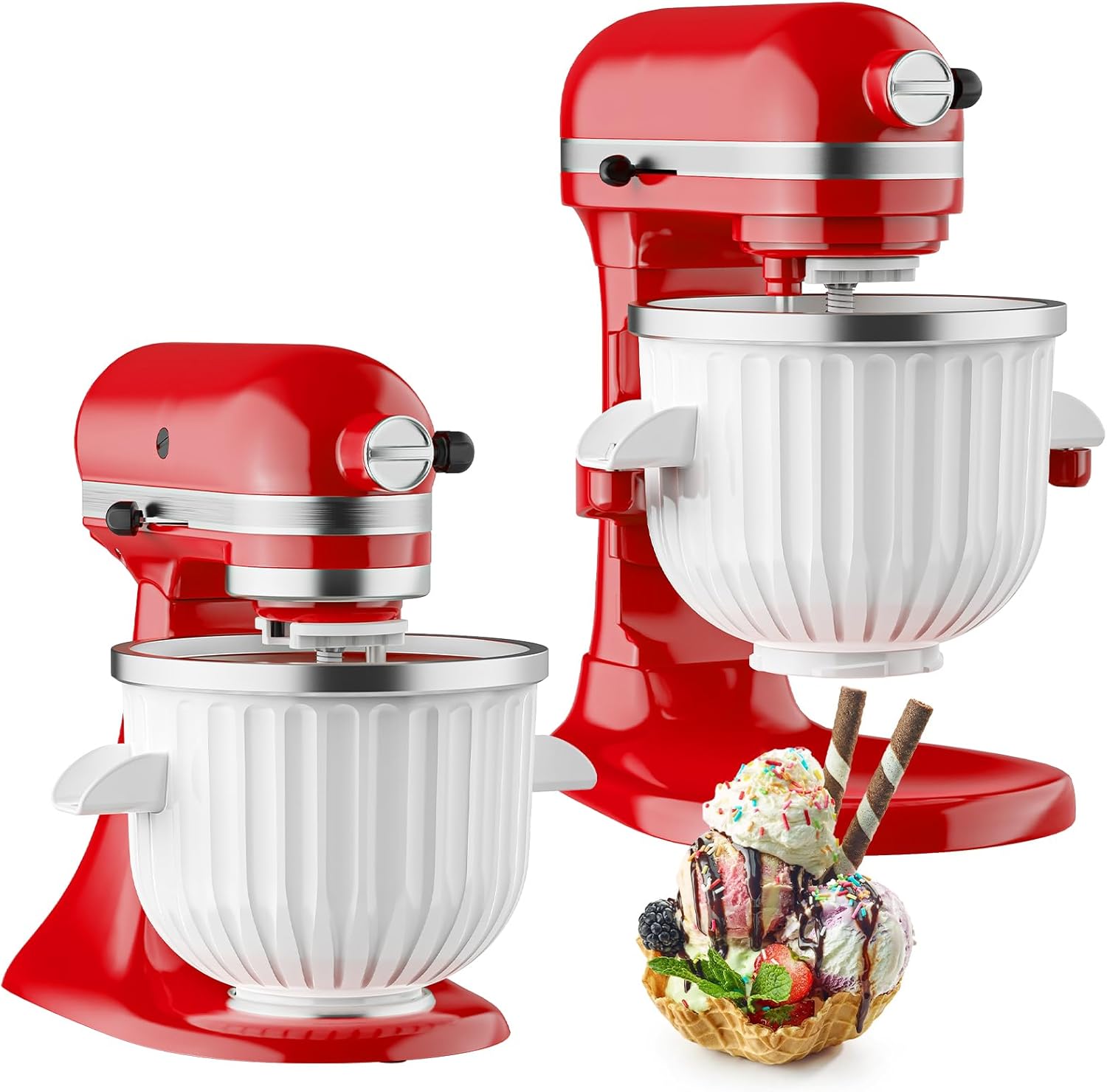 Ice Cream Maker Attachment for KitchenAid Stand Mixer, Fits 4.5Qt and Larger KitchenAid Mixers, 2 Quart Frozen Yogurt, Sorbet & Gelato Ice Cream Bowl by Focollk