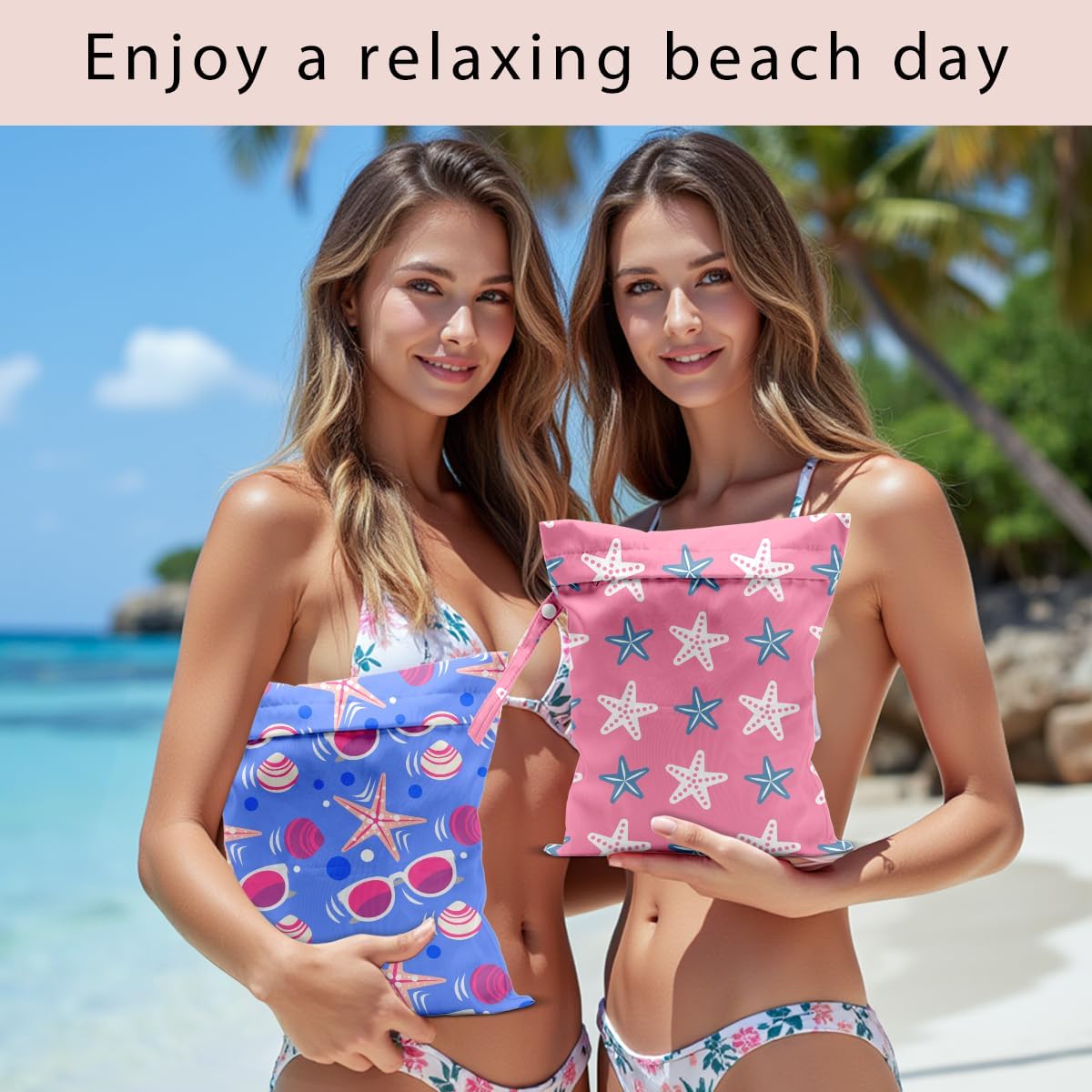 Swimsuit Bag Wet Bags for Travel Reusable Waterproof Dry Bags Diaper Bag Pink Starfish Wet Bag for Swimsuit Towels Beach Gym 10.2×12.6 Inches