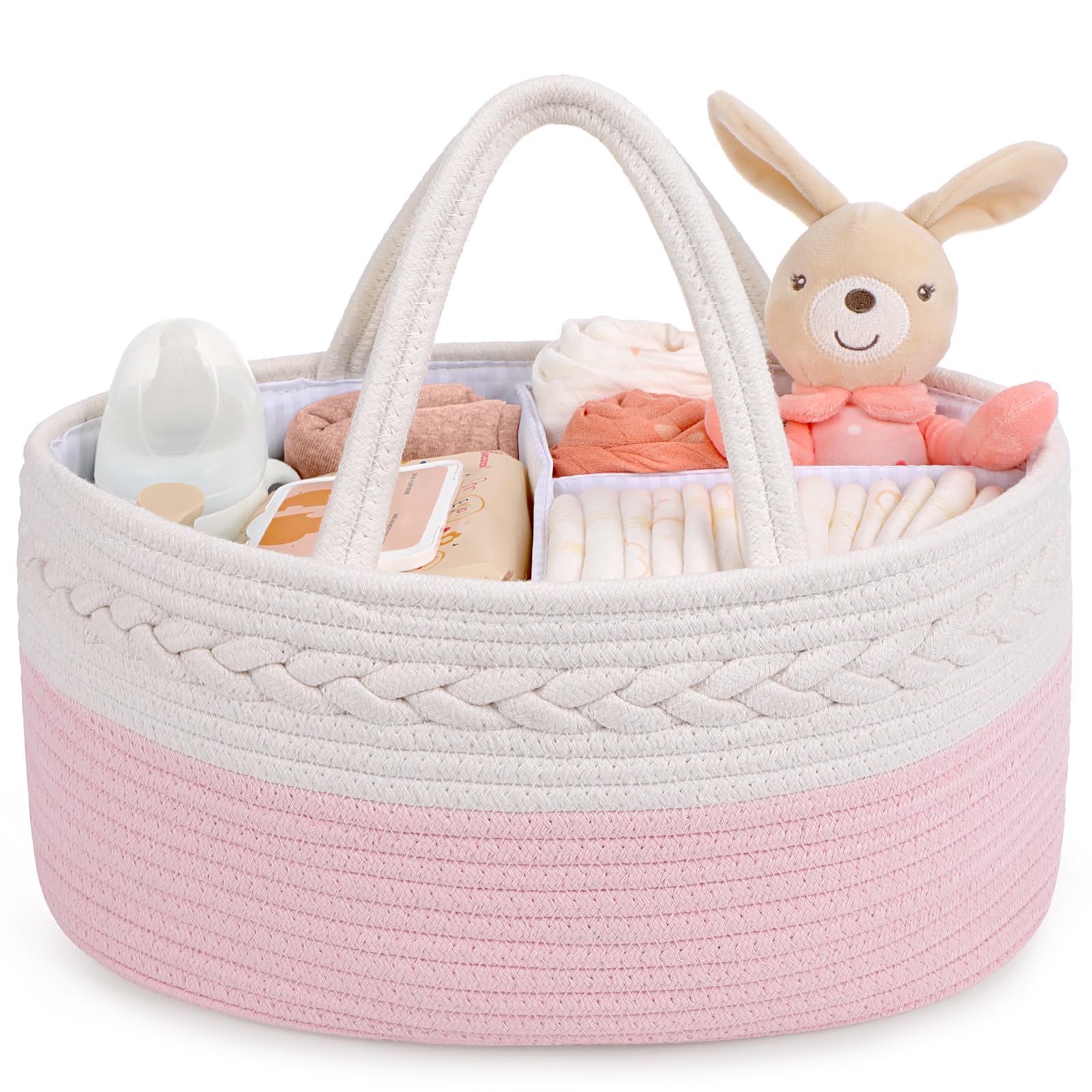 Maliton Diaper Caddy for Baby Girl-Cotton Rope Diaper Caddy, Diaper Organizer for Changing Table, Portable Baby Basket for Storage Baby Stuff, Newborn