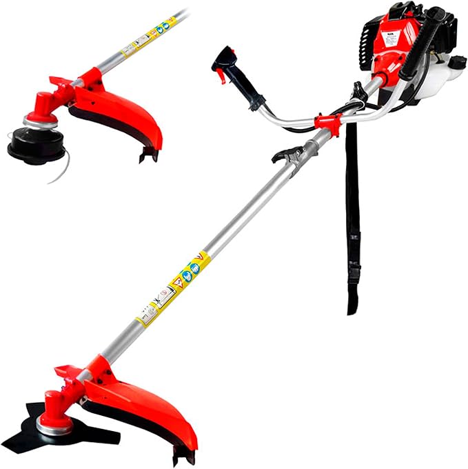 KUDA CN-520 Desbrozadora Motor de Gasolina, 2 tiempos, Barra Partida con disco 3 puntas, cabezal de hilo, arnés, roja, 52 cc