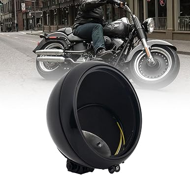 Universal 7 Inch Motorcycle Headlight Housing Bucket Fits Harley Davidson Bottom Bracket Mount, 7" Round Motorbike Headlamp Shell LED Lights Cover For Yamaha Kawasaki Suzuki Triumph Black