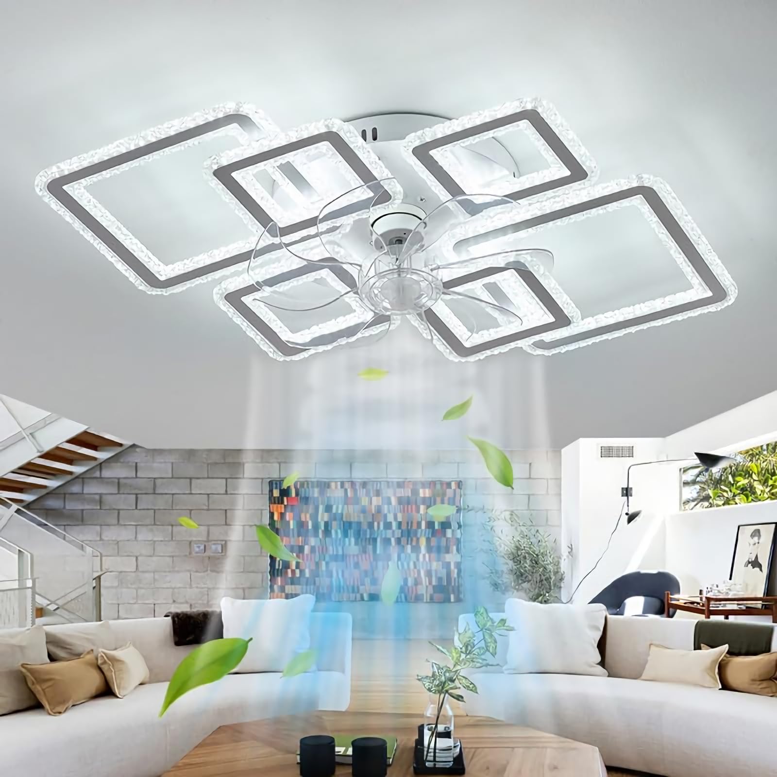 Smart Deckenventilator Mit Beleuchtung, Leiser, LED-dimmbar Deckenleuchte Mit Ventilator, 78 W, Reversibel, 6 Gänge, Lampe Mit Ventilator Und Fernbedienung , Für Schlafzimmer Und Wohnzimmer, Weiß