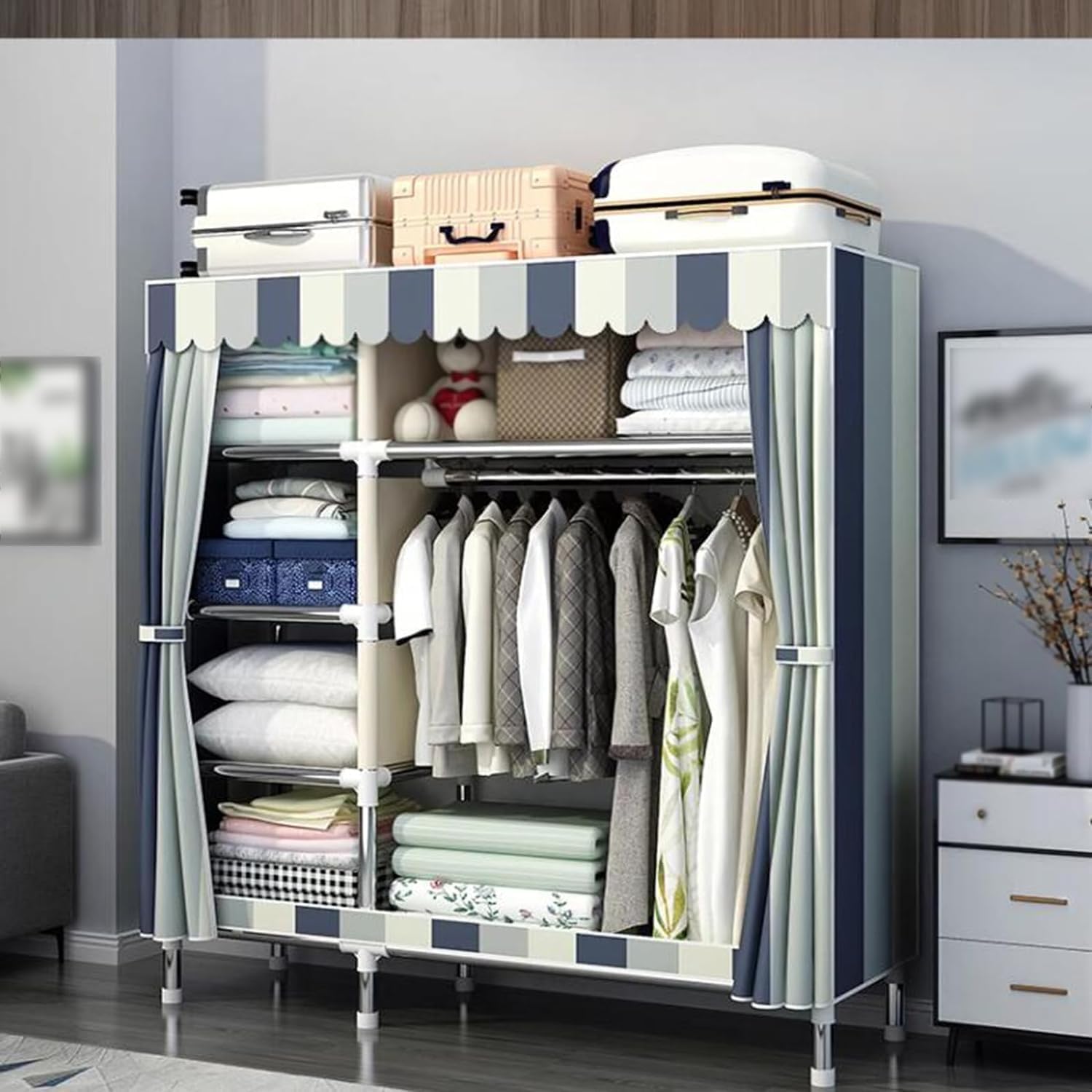 large closets Large Closet Thick Metal Frame Wardrobe Closet Fashion Cloth Closet Easy to Assemble Portable Closets for Bedroom Closet Space-saving