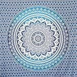 MOMOMUS Tapis Mandala Polyvalent - Grande Serviette de Plage XXL, Géante et Anti Sable - Idéale comme Grand Paréo, Fine Couverture de Pique Nique, Yoga et Camping - Bleu, 210 x 230 cm
