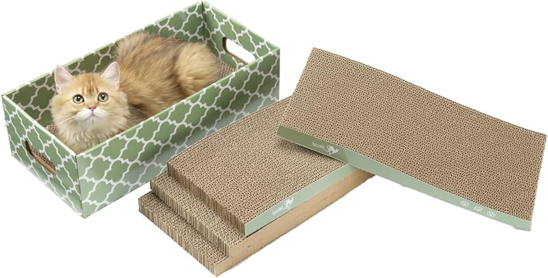 Tapete Arranhador para Gatos MECOOL com Caixa, Papelão Corrugado Reversível e Catnip, Pacote com 5