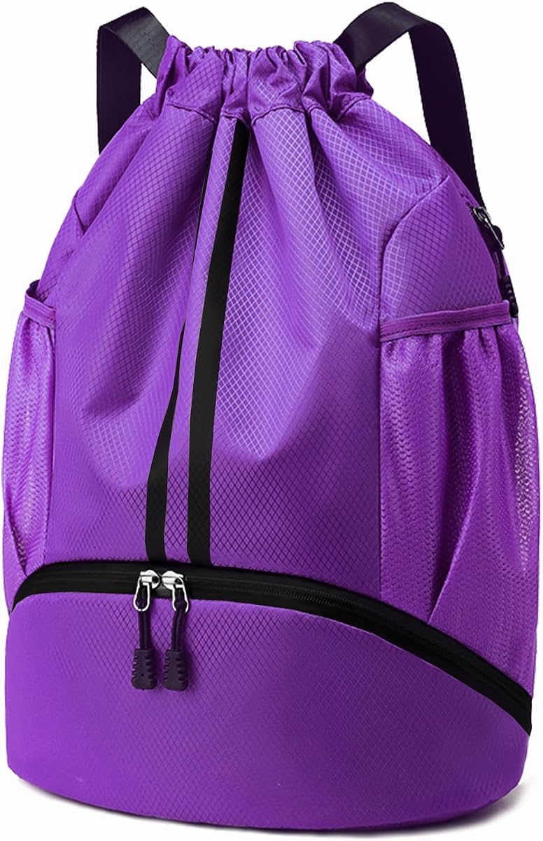 Mochila deportiva con cordón Hoedia - Bolsa de gimnasio para natación para mujeres y hombres | Bolsa de cuerdas con compartimento para zapatos y bolsillo a prueba de humedad, correa de hombro más ancha ajustable, para fútbol y baloncesto