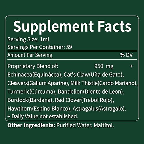 Miniatura 8 de Las gotas de drenaje linfático de equinácea mejoran la limpieza de desintoxicación del sistema linfático, cuchillas, cardo mariano, garra de gato,