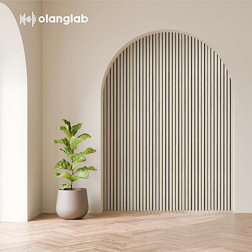 Miniatura 8 de Olanglab - Paquete de 4 paneles de pared 3D acústicos de listones de madera, 94.5 x 12.6 pulgadas cada uno, para decoración de pared interior (roble