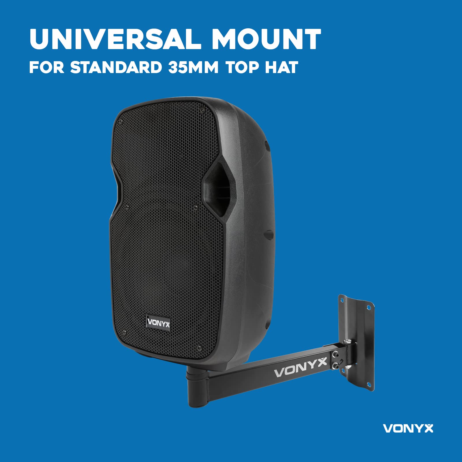 Vonyx WMS-02 Pareja de Soportes metálicos para Altavoz en Pared, rotación Lateral de 180 Grados, inclinación Fija de 30 Grados, para Altavoces con Agujero de 35mm, Carga máxima de 25 kg