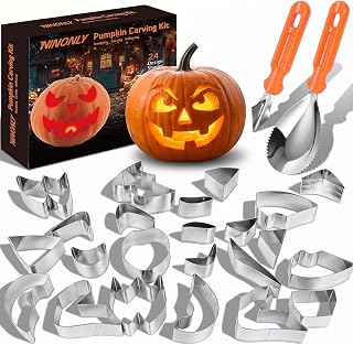 Halloween Pumpkin Carving Kit, 24pcs Pumpkin Cutters & 2pcs Carving Tools | Stainless Steel 26pcs Pumpkin Carving Knife Tools Set for Adults Beginners, Easy Safe Fun DIY Jack-O-Lantern Halloween Decor