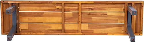 Miniatura 9 de BizChair Banco de madera de acacia maciza, parte superior de listones con acabado natural, patas de madera acampanadas negras, 500 libras. Capacidad