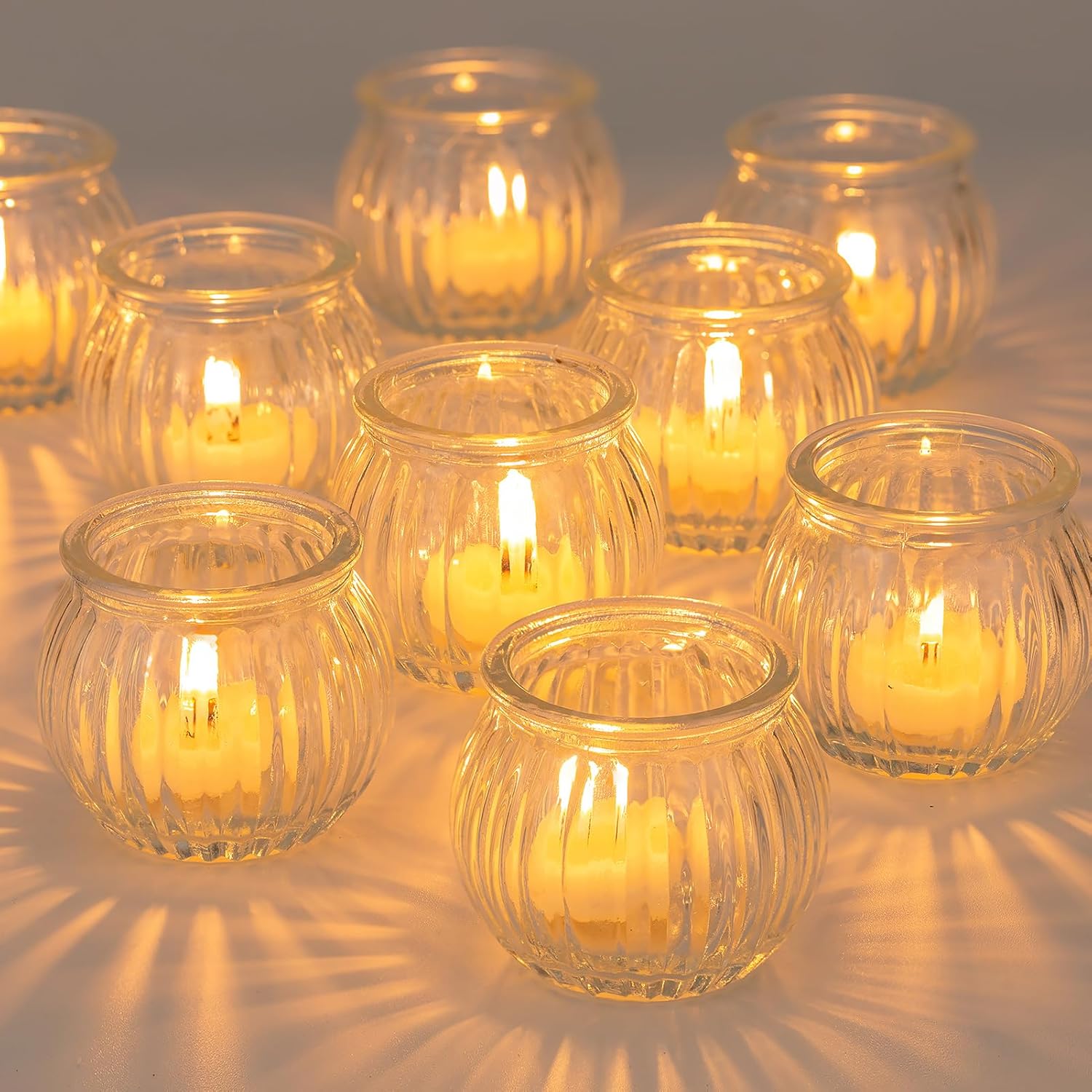 NUPTIO Glass Tealight Candle Holder 12 Pcs Clear Pumpkin Christmas Tea