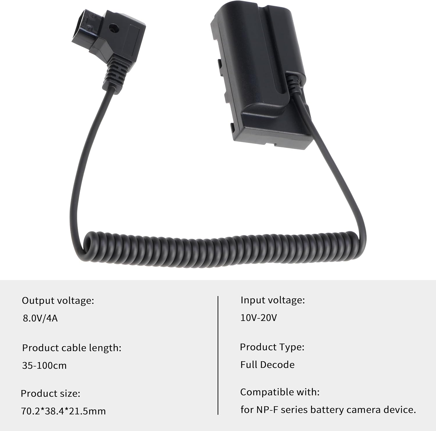 Fotga Coiled D-tap to NP-F550 Dummy Battery Power Cable for Sony NP-F550 F570 NP-970 Battery Atomos Ninja/Shinobi Monitor Video Transmitter LED Light Camcorder Camera BMCC 6K